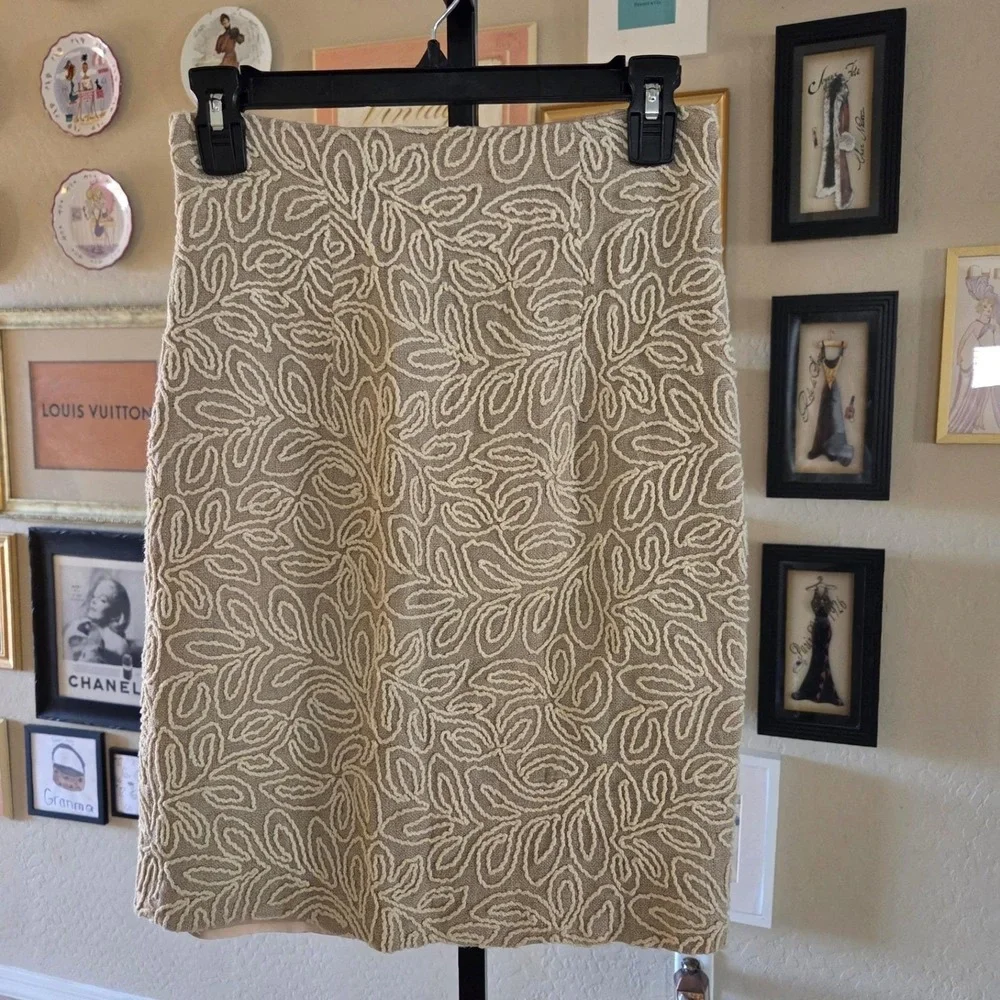 Eletra Casadei Vintage 90s Beige Soutache Embroidered Mini Pencil Skirt‎
